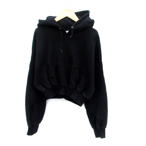 【中古】エックスガール x-girl パーカー プルオーバー ショート丈 長袖 刺繍 S 黒 ブラック /HO25 レディース 【ベクトル 古着】 240216(4)