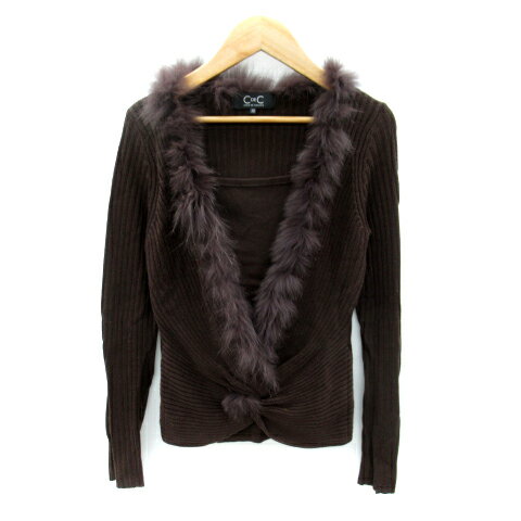 【中古】クードシャンス CdeC COUP DE CHANCE リブニット カットソー 長袖 レイヤード風 フォックスファー ウール混 38 茶 ブラウン /SY33 ■MO レディース 【ベクトル 古着】 240221