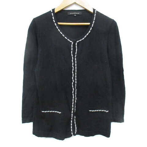 【中古】グリーンレーベルリラクシング ユナイテッドアローズ green label relaxing ニットカーディガン ミドル丈 パールビーズ 38 黒 ブラック /FF11 レディース 【ベクトル 古着】 240222
