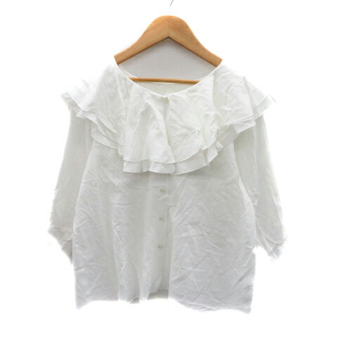 【中古】レトロガール RETRO GIRL シャツ ブラウス 七分袖 ラウンドネック フリル 無地 F 白 ホワイト /YK25 レディース 【ベクトル 古着】 240228