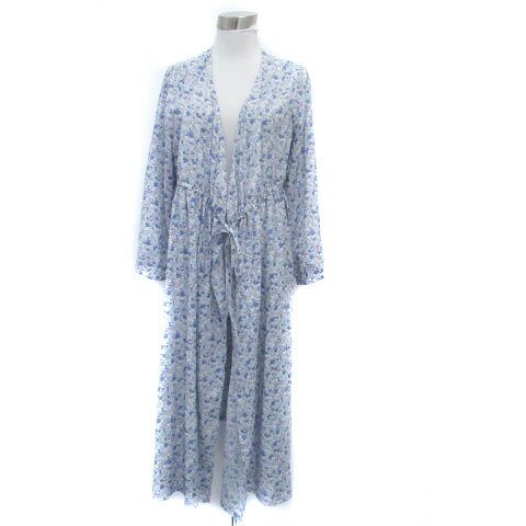 【中古】サマンサモスモス SM2 blue カーディガン Vネック ロング丈 花柄 M オフホワイト 青 ブルー /HO10 レディース 【ベクトル 古着】 240307
