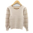 【中古】ストロベリーフィールズ STRAWBERRY-FIELDS リブニット カットソー 長袖 Vネック レース 無地 ベージュ /YK28 レディース 【ベクトル 古着】 240305
