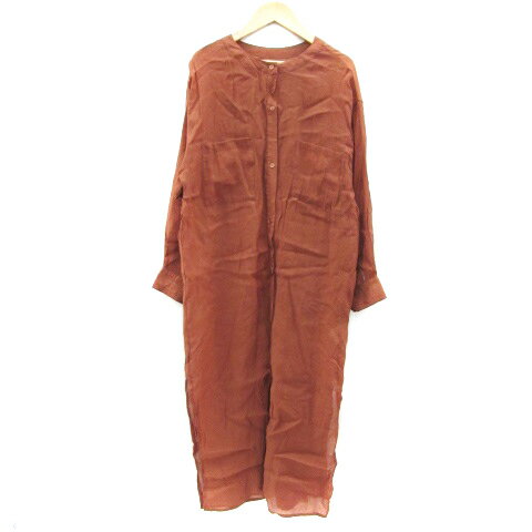 【中古】エヘカソポ サマンサモスモス ehka sopo SM2 シャツワンピース ロング丈 長袖 バンドカラー シアー スリット F ブラウン 茶 /YM35 ■MO レディース 【ベクトル 古着】 240314