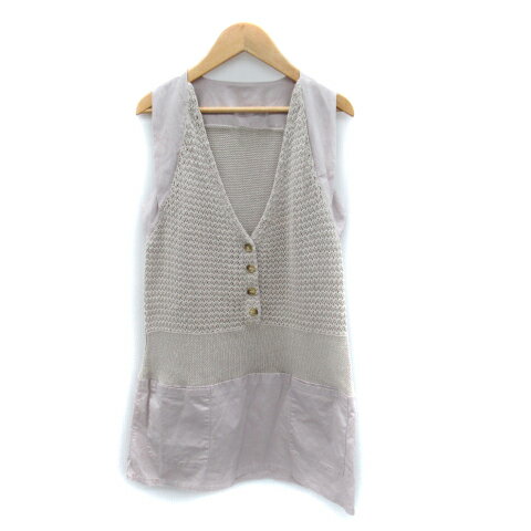 【中古】オットー OTTO コレクション Collection チュニック ノースリーブ Vネック 無地 切替 ニット M ピンクベージュ /SY33 レディース 【ベクトル 古着】 240308