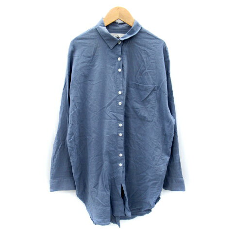 【中古】オニギリ ONIGIRI カジュアルシャツ ロング丈 長袖 無地 オーバーサイズ F 青 ブルー /SY11 レ..