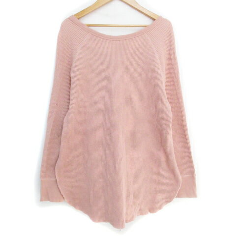 【中古】ミラオーウェン Mila Owen チュニック カットソー ワッフル 長袖 ラウンドネック サイドスリット 無地 F ピンクベージュ /FF23 レディース 【ベクトル 古着】 240321