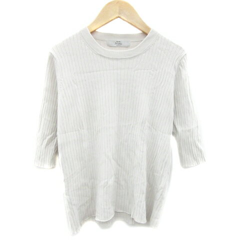 【中古】スピック＆スパン ノーブル Spick&Span Noble リブニット カットソー 五分袖 クルーネック ライトベージュ /YM4 レディース 【ベクトル 古着】 240313