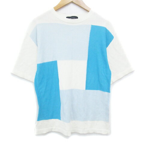 【中古】シップスジェットブルー SHIPS JET BLUE ニット カットソー 半袖 ラウンドネック 総柄 S 白 水..