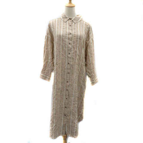 【中古】ブージュルード Bou Jeloud シャツワンピース ロング丈 長袖 レースアップ ストライプ柄 38 マルチカラー ベージュ /YK23 レディース 【ベクトル 古着】 240319 【中古】ブージュルード Bou Jeloud シャツワンピース ロング丈 長袖 レースアップ ストライプ柄 38 マルチカラー ベージュ /YK23 レディース 【ベクトル 古着】 240319