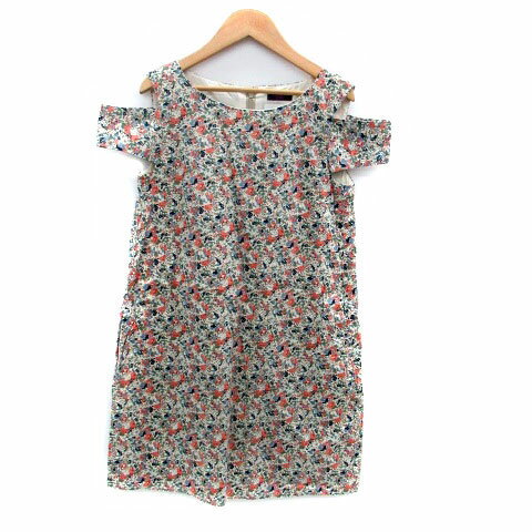 【中古】ジルバイジルスチュアート JILL by JILLSTUART ワンピース ラウンドネック ミニ丈 半袖 オープンショルダー 花柄 S マルチカラー アイボリー /HO35 レディース 【ベクトル 古着】 240402