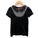 【中古】ドーリーガールバイアナスイ DOLLY GIRL by ANNA SUI カットソー 半袖 襟付き ボーダー柄 フリル 2 黒 ブラック /SM1 レデ...