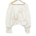 【中古】ワンアフター アナザー ナイスクラップ one after another NICE CLAUP ブラウス カットソー ショート丈 長袖 スクエアネック オフショルダー 2way 総レース 切替 リボン F ベージュ /FF14 ■MO レディース 【ベクトル 古着】 240402(4)