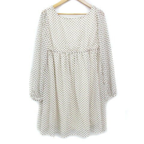 【中古】オリーブデオリーブ OLIVE des OLIVE フレアワンピース ミニ丈 長袖 スクエアネック 切替 シースルー リボン ドット柄 水玉柄 F アイボリー 黒 ブラック /FF19 レディース 【ベクトル 古着】 240327