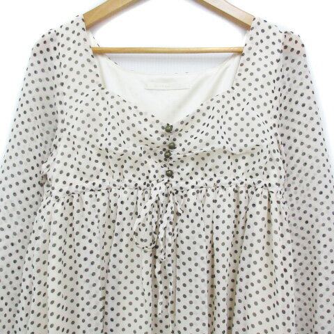 【中古】オリーブデオリーブ OLIVE des OLIVE フレアワンピース ミニ丈 長袖 スクエアネック 切替 シースルー リボン ドット柄 水玉柄 F アイボリー 黒 ブラック /FF19 レディース 【ベクトル 古着】 240327