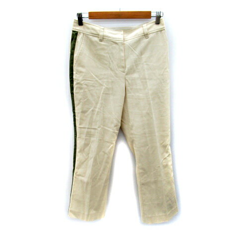 【中古】ドゥクラッセ DoCLASSE スラックスパンツ ストレートパンツ アンクル丈 無地 ライン 11 アイボリー カーキ /SY9 レディース 【ベクトル 古着】 240411