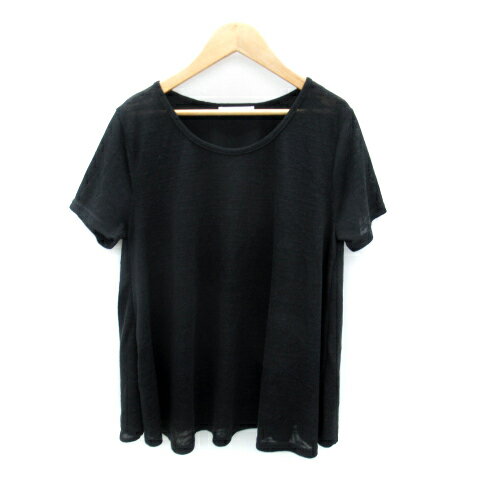 【中古】シューラルー SHOO・LA・RUE サマーニット カットソー 半袖 ラウンドネック 無地 切替 M 黒 ブラック /SY22 レディース 【ベクトル 古着】 240411