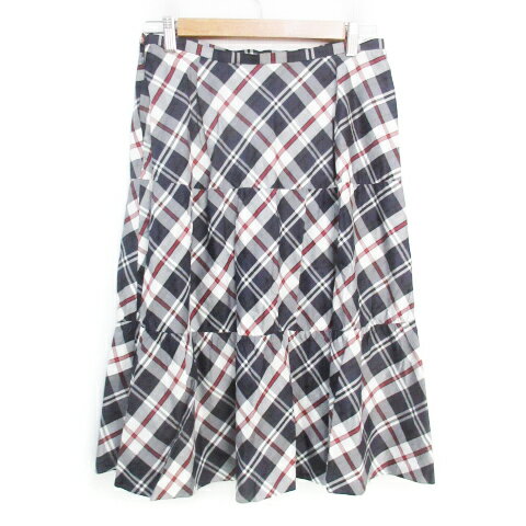 【中古】ニューヨーカー NEWYORKER フレアスカート ミモレ丈 チェック柄 マルチカラー 13 白 紺 ホワイト ネイビー /FF42 レディース 【ベクトル 古着】 240402