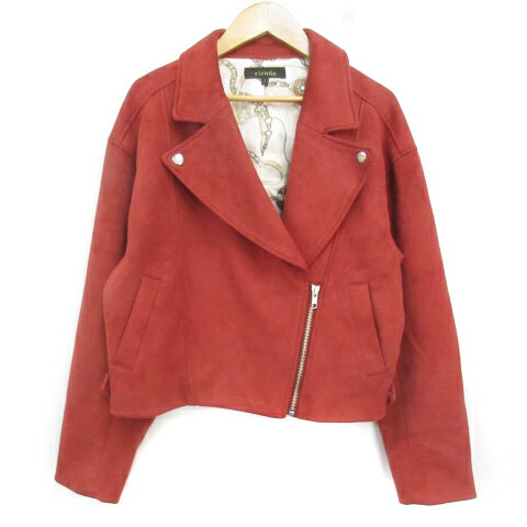 【中古】リエンダ rienda ライダースジャケット スエード調 ミドル丈 ダブル 総裏地 ジップアップ F 茶 ブラウン /FF6 レディース 【ベクトル 古着】 240402