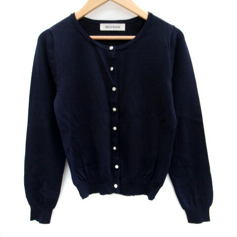 【中古】ミッシュマッシュ MISCH MASCH カーディガン ミドル丈 ラウンドネック ビジュー フェイクパール M 紺 ネイビー /SM26 レディース 【ベクトル 古着】 240412