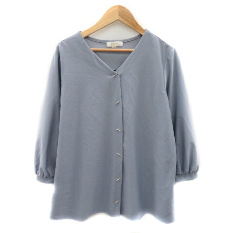 【中古】グローブ grove ブラウス カットソー 七分袖 Vネック 無地 M ライトブルー /YK39 レディース 【ベクトル 古着】 240501