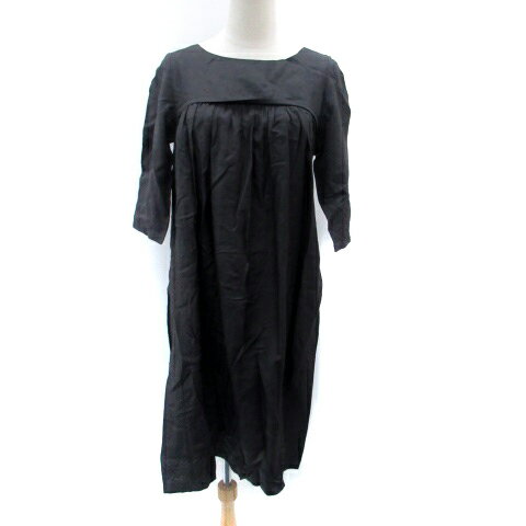 【中古】ジャーナルスタンダード JOURNAL STANDARD ワンピース ラウンドネック 七分袖 ミモレ丈 ウール混 黒 ブラック /HO2 レディース 【ベクトル 古着】 240423
