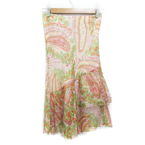 【中古】アナイ ANAYI フレアスカート ロング丈 シルク 花柄 ペイズリー柄 マルチカラー 38 M オレンジ 黄緑 ライトグリーン /FF30 レディース 【ベクトル 古着】 240509