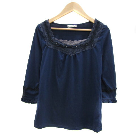 【中古】アクシーズファム axes femme カットソー 七分袖 スクエアネック 無地 花柄 レース M 紺 ネイビー グレー /YS17 レディース 【ベクトル 古着】 240426 【中古】アクシーズファム axes femme カットソー 七分袖 スクエアネック 無地 花柄 レース M 紺 ネイビー グレー /YS17 レディース 【ベクトル 古着】 240426