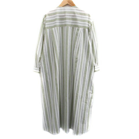 【中古】ロペピクニック ROPE Picnic シャツワンピース ロング丈 長袖 ラウンドネック ストライプ柄 麻 リネン混 36 S マルチカラー 緑 グリーン 白 ホワイト /SM45 レディース 【ベクトル 古着】 240517