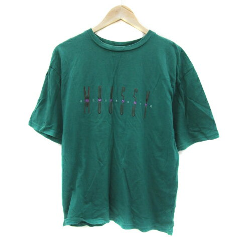 【中古】マウジー MOUSSY Tシャツ カットソー 半袖 ラウンドネック ロゴ刺? F マルチカラー 緑 グリーン /YS28 メンズ 【ベクトル 古着】 240613