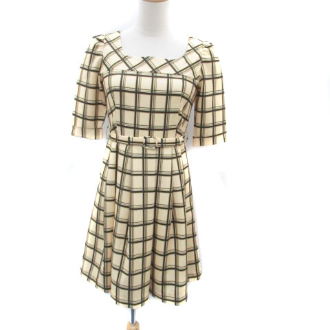 【中古】パターンフィオナ PATTERN fiona ワンピース スクエアネック 半袖 ロールアップ ひざ丈 チェック柄 ベルト付き M ベージュ 黒 ブラック /HO6 レディース 【ベクトル 古着】 240527 【中古】パターンフィオナ PATTERN fiona ワンピース スクエアネック 半袖 ロールアップ ひざ丈 チェック柄 ベルト付き M ベージュ 黒 ブラック /HO6 レディース 【ベクトル 古着】 240527