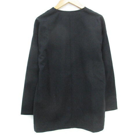 【中古】エッシュ esche ノーカラージャケット ミドル丈 大きいサイズ 42 XL 黒 ブラック /FF12 レディース 【ベクトル 古着】 240522