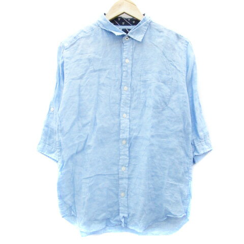 【中古】ティーケーミクスパイス タケオキクチ THE SHOP TK MIXPICE カジュアルシャツ 五分袖 麻 リネン L ライトブルー 水色 /YM19 ■MO メンズ 【ベクトル 古着】 240618