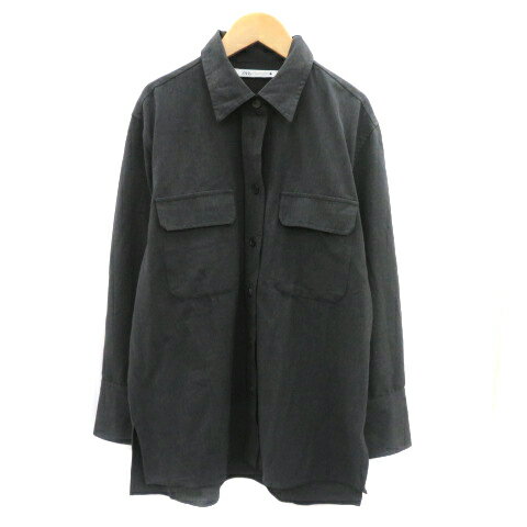【中古】ザラ ZARA カジュアルシャツ 長袖 無地 オーバーサイズ S ダークグレー /YK41 レディース 【ベクトル 古着】 240702