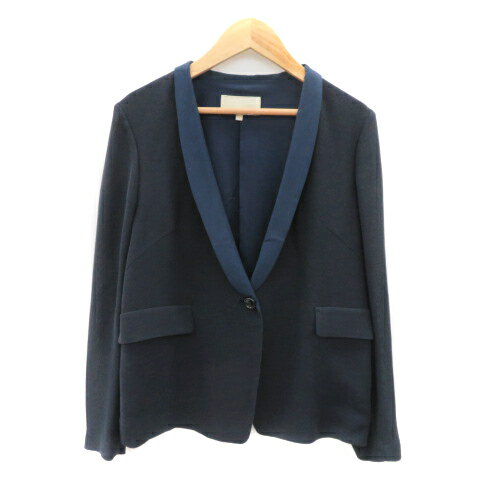 【中古】アンタイトル UNTITLED ショールカラージャケット ミドル丈 シングルボタン 無地 2 M 紺 ネイビー /YK23 ■MO レディース 【ベクトル 古着】 240614