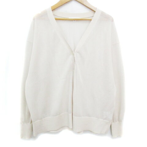 【中古】ナチュラルビューティーベーシック NATURAL BEAUTY BASIC ニットカーディガン ミドル丈 シースルー 無地 M ライトベージュ /FF29 ■MO レディース 【ベクトル 古着】 240708