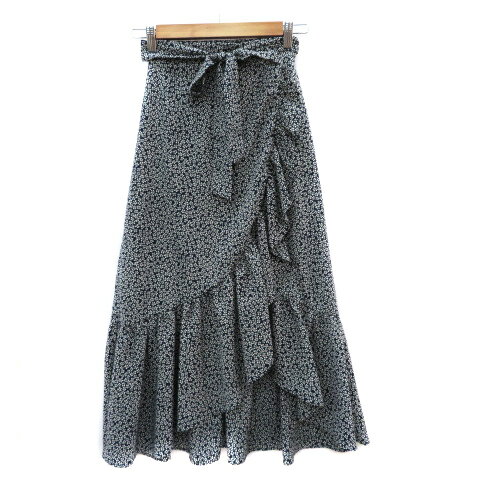 【中古】メゾンドリーファー MAISON DE REEFUR フレアスカート ロング丈 マキシ丈 ウエストリボン 花柄 38 M 紺 ネイビー /YK17 レディース 【ベクトル 古着】 240708