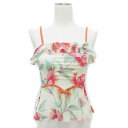 【中古】ジルスチュアート JILL STUART キャミソール スクエアネック シルク フリル 切替 リボン ベロア シースルー 花柄 マルチカラー S アイボリー 赤 レッド /FF13 レディース 【ベクトル 古着】 240716