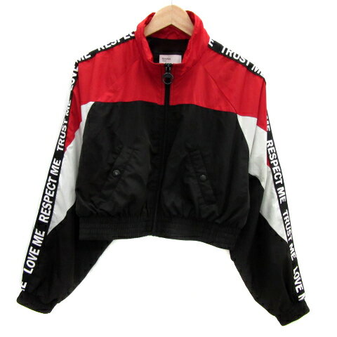 【中古】ベルシュカ Bershka ブルゾンジャケット ショート丈 スタンドカラー ジップアップ M マルチカラー 黒 ブラック /YS14 レディース 【ベクトル 古着】 240710