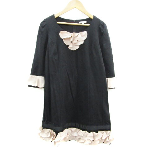 【中古】トゥービーシック TO BE CHIC ワンピース ミニ丈 七分袖 ラウンドネック フリル 2 ブラック 黒 /YM19 レディース 【ベクトル 古着】 240807 【中古】トゥービーシック TO BE CHIC ワンピース ミニ丈 七分袖 ラウンドネック フリル 2 ブラック 黒 /YM19 レディース 【ベクトル 古着】 240807