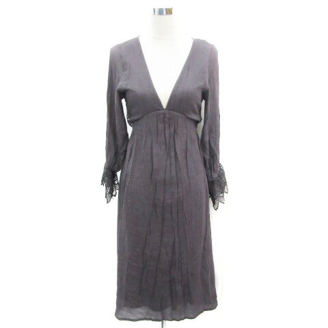 【中古】カスタネ Kastane ワンピース ロング丈 長袖 レース シースルー F チャコールグレー /YM22 レディース 【ベクトル 古着】 240807