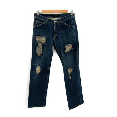 【中古】モルガンオム MORGAN HOMME デニムパンツ ジーンズ ストレートパンツ ロング丈 ダメージ加工 L 紺 ネイビー /SY17 メンズ 【ベクトル 古着】 240827 【中古】モルガンオム MORGAN HOMME デニムパンツ ジーンズ ストレートパンツ ロング丈 ダメージ加工 L 紺 ネイビー /SY17 メンズ 【ベクトル 古着】 240827