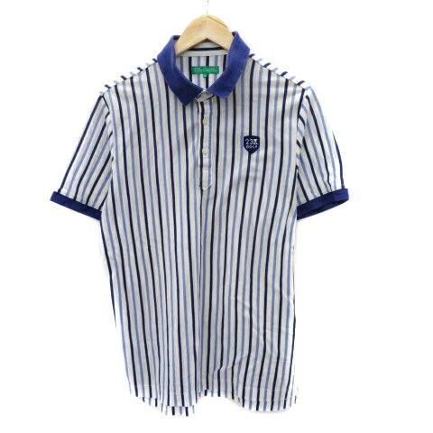 【中古】23区 オンワード樫山 GOLF ゴルフウエア ポロシャツ 半袖 ストライプ柄 LL ダークパープル /YK33 レディース 【ベクトル 古着】 240904
