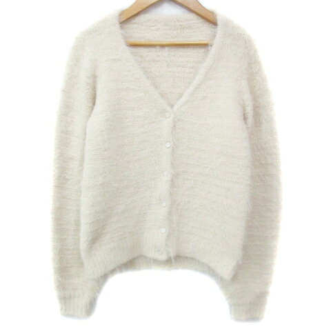 【中古】ルージュディアマン ROUGE DIAMANT ニットカーディガン シャギーニット ミドル丈 ラメ 38 M ベージュ /FF22 レディース 【ベクトル 古着】 240829