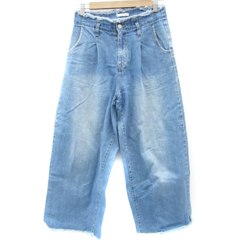 【中古】オリーブデオリーブ OLIVE des OLIVE デニムパンツ ジーンズ ワイドパンツ アンクル丈 フリンジ ウォッシュ加工 M ライトブルー 水色 /YM14 レディース 【ベクトル 古着】 240902