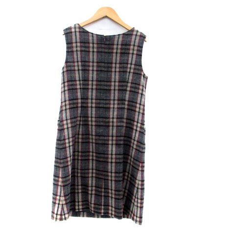 【中古】カールパークレーン KarL Park Lane ジャンパースカート ワンピース ラウンドネック ノースリーブ ひざ丈 チェック柄 7号 S マルチカラー チャコールグレー /HO46 レディース 【ベクトル 古着】 240909