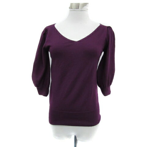 【中古】ドゥーズィエムクラス DEUXIEME CLASSE ニット カットソー 七分袖 Vネック 無地 ウール 紫 パープル /YS27 レディース 【ベクトル 古着】 240905