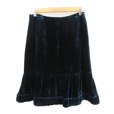 【中古】ナネットレポー nanette lepore フレアスカート ひざ丈 ベロア シルク混 2 紺 ネイビー /YK25 レディース 【ベクトル 古着】 241021