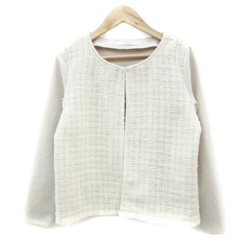 【中古】ビームスライツ BEAMS Lights ノーカラージャケット ミドル丈 ツイード 38 M ベージュ /YM26 レディース 【ベクトル 古着】 241022