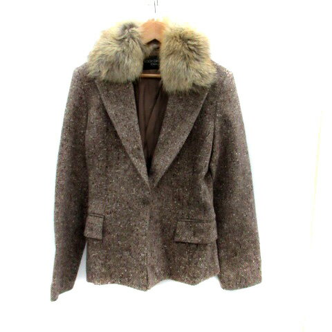【中古】ボディドレッシングデラックス BODY DRESSING Deluxe テーラードジャケット ミドル丈 シングルボタン 総裏地 ファー 9 M 茶色 ..
