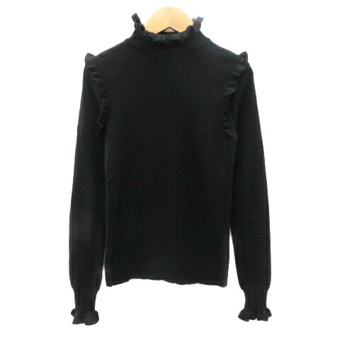 【中古】ベーシックアイ BASIC-i ニット カットソー 長袖 フリル ウール 黒 ブラック /YK39 レディース 【ベクトル 古着】 241101